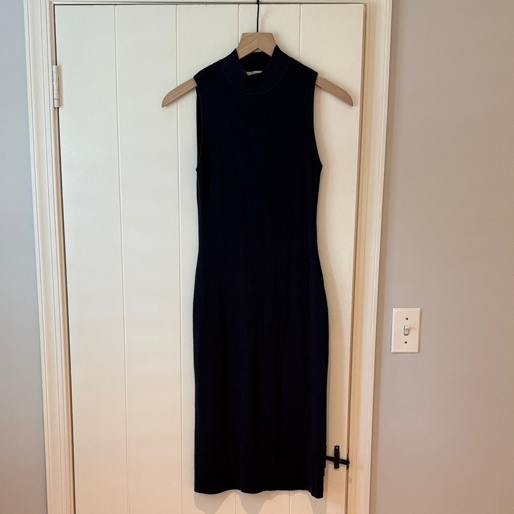 L'AGENCE Navy Sleeveless Midi Dress